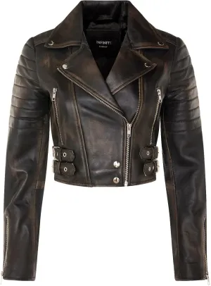 Ladies Cropped Jacket Short Body Gothic Top Chic Biker REAL LEATHER Jacket