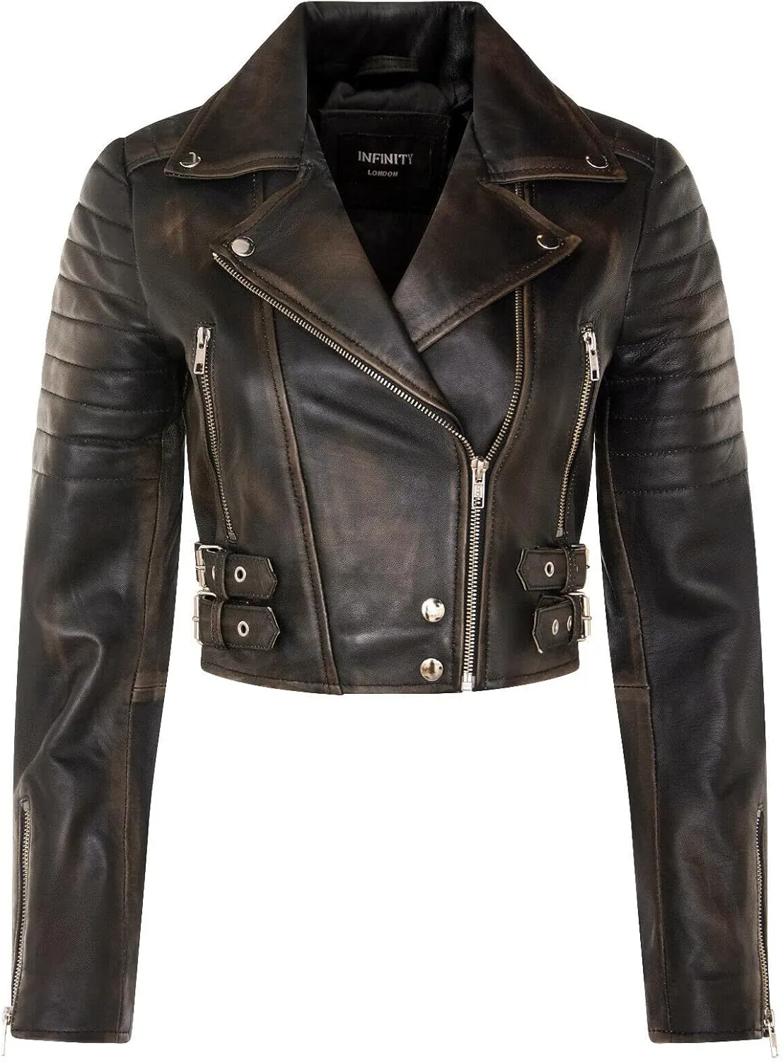 Ladies Cropped Jacket Short Body Gothic Top Chic Biker REAL LEATHER Jacket