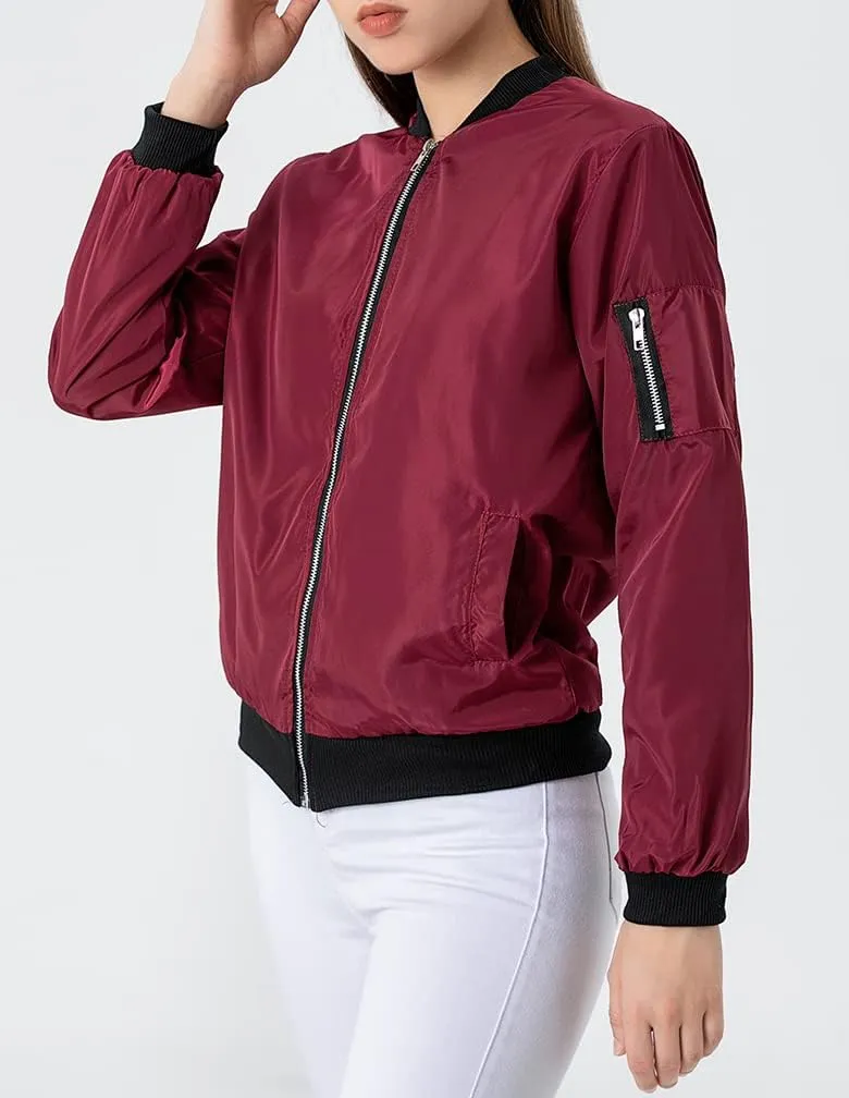 Lavnis Women's Lightweight Bomber Jacket Casual Long Sleeve Fall Coat Zip Up Outerwear Windbreaker