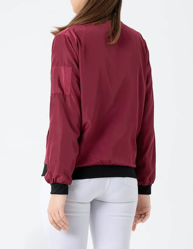 Lavnis Women's Lightweight Bomber Jacket Casual Long Sleeve Fall Coat Zip Up Outerwear Windbreaker