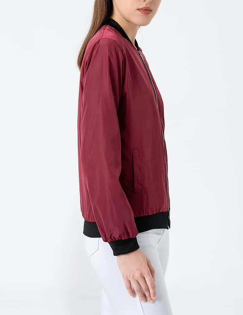 Lavnis Women's Lightweight Bomber Jacket Casual Long Sleeve Fall Coat Zip Up Outerwear Windbreaker
