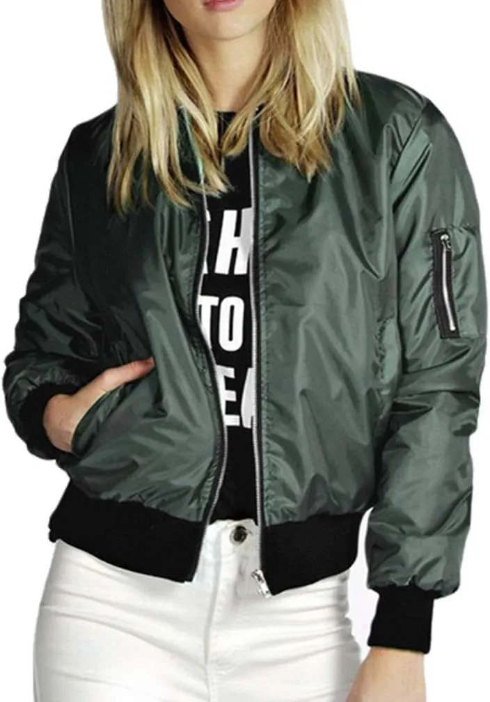 Lavnis Women's Lightweight Bomber Jacket Casual Long Sleeve Fall Coat Zip Up Outerwear Windbreaker