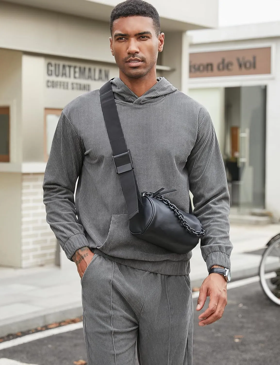 LecGee Men's 2 Piece Corduroy Hoodie and Pants Outfits Long Sleeve Causal Autumn Winter Hoodie Tracksuit Sweatsuit Set