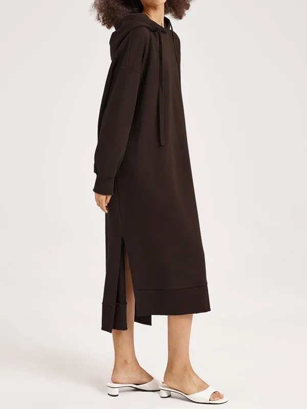 Les umes Womens Long Sleeve Pullover Hoodie Dress Side Split Hooded Oversized Sweatshirt Dress with Pockets