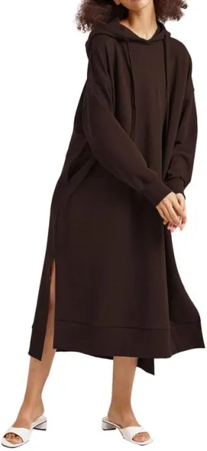 Les umes Womens Long Sleeve Pullover Hoodie Dress Side Split Hooded Oversized Sweatshirt Dress with Pockets