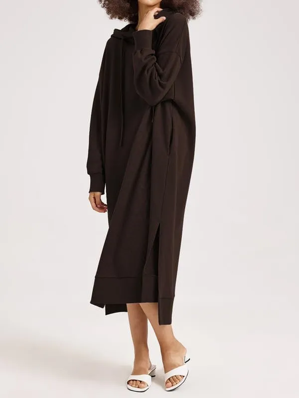 Les umes Womens Long Sleeve Pullover Hoodie Dress Side Split Hooded Oversized Sweatshirt Dress with Pockets