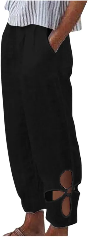 Linen Capri Pants for Women 2024 High Waisted Pants Summer Casual Loose Wide Leg Trousers Cropped Pants with Pockets