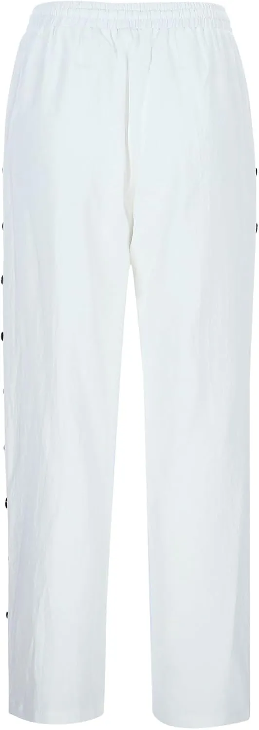 Linen Capris for Women Causal Beach Pants Drawstring Elastic Waist Boyfriend Pants Loose Lightweight Comfy Baggy Summer Pants