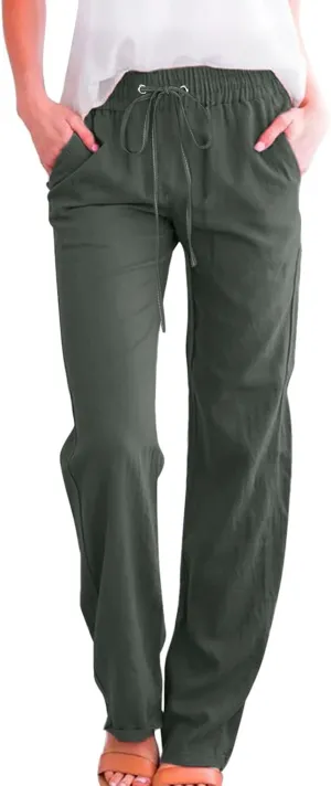 Linen Pants for Women 2025 Summmer Straight Leg Lounge Beach Pant High Waisted Elastic Drawstring with Pockets