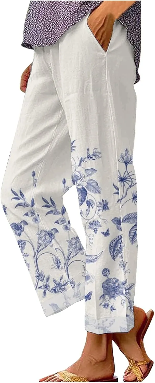Linen Pants Women Tall Loose Pocket Patchwork Casual Cotton and Linen Pants Cotton Linen Pants Women 2024 Cotton