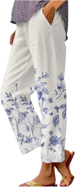 Linen Pants Women Tall Loose Pocket Patchwork Casual Cotton and Linen Pants Cotton Linen Pants Women 2024 Cotton