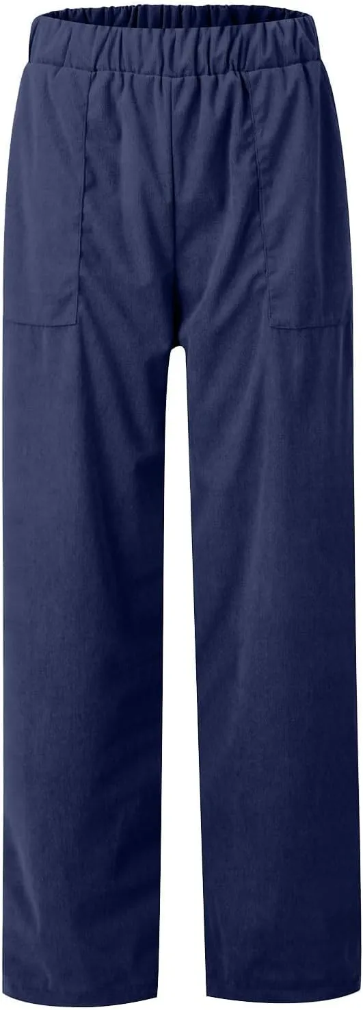 LOAIHA Corduroy Pants for Women Casual Drawstring Elastic High Waist Straight Leg Pants Trousers with Pockets