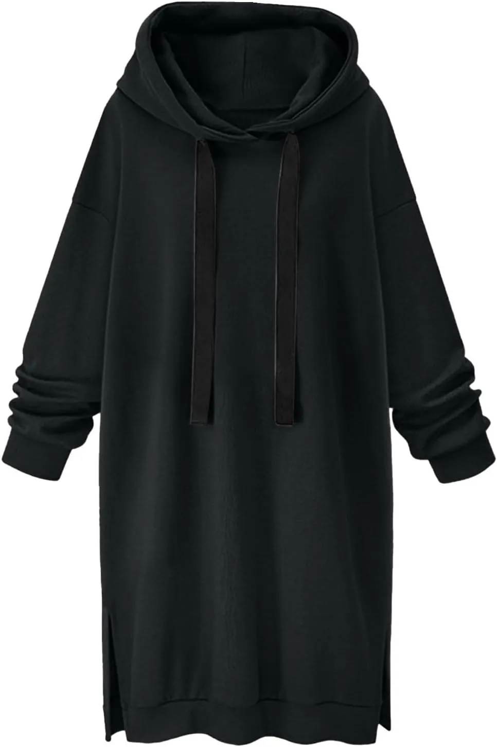 Long Hoodies for Women Oversize Longline Pullover Sweatshirt Split Hem Drawstring Hoodie Dress with Kangaroo Pocket