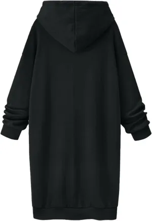 Long Hoodies for Women Oversize Longline Pullover Sweatshirt Split Hem Drawstring Hoodie Dress with Kangaroo Pocket