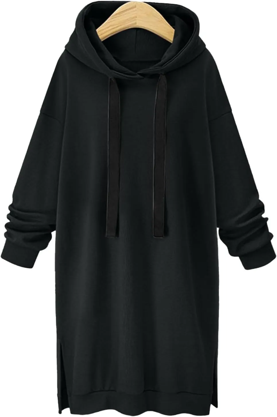 Long Hoodies for Women Oversize Longline Pullover Sweatshirt Split Hem Drawstring Hoodie Dress with Kangaroo Pocket