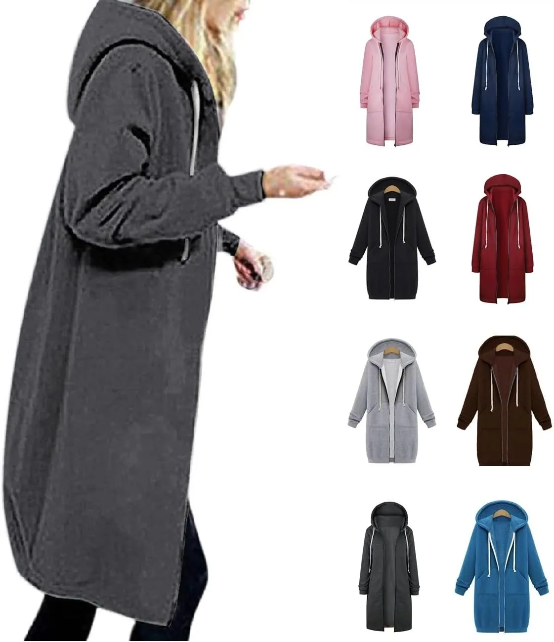 Long Zipper Hoodies for Women Long Sleeve Fall Oversized Sweatshirts Fleece Y2K Jacket with Pockets Fashion Clothes