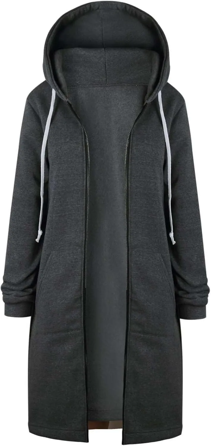 Long Zipper Hoodies for Women Long Sleeve Fall Oversized Sweatshirts Fleece Y2K Jacket with Pockets Fashion Clothes