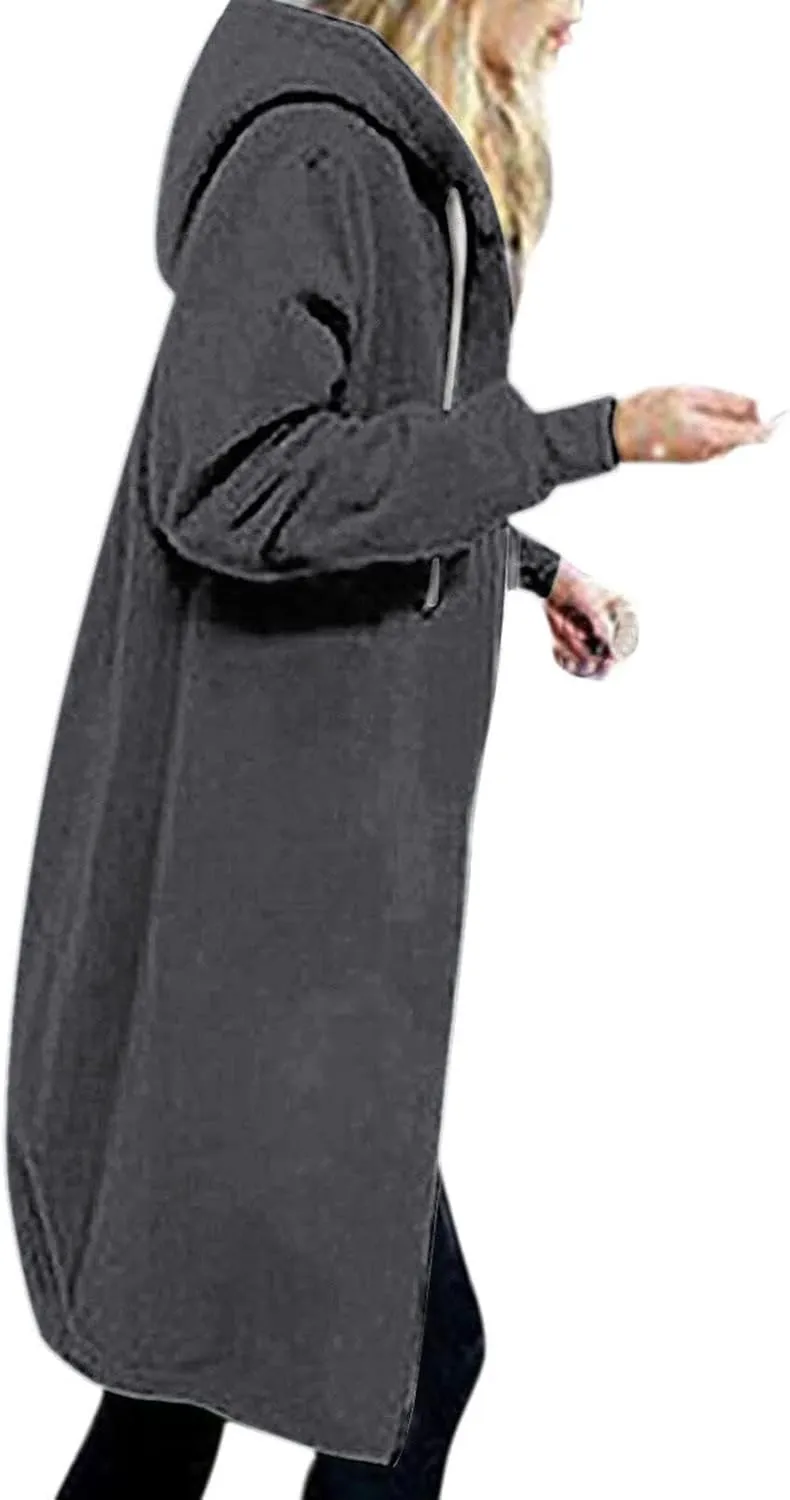 Long Zipper Hoodies for Women Long Sleeve Fall Oversized Sweatshirts Fleece Y2K Jacket with Pockets Fashion Clothes