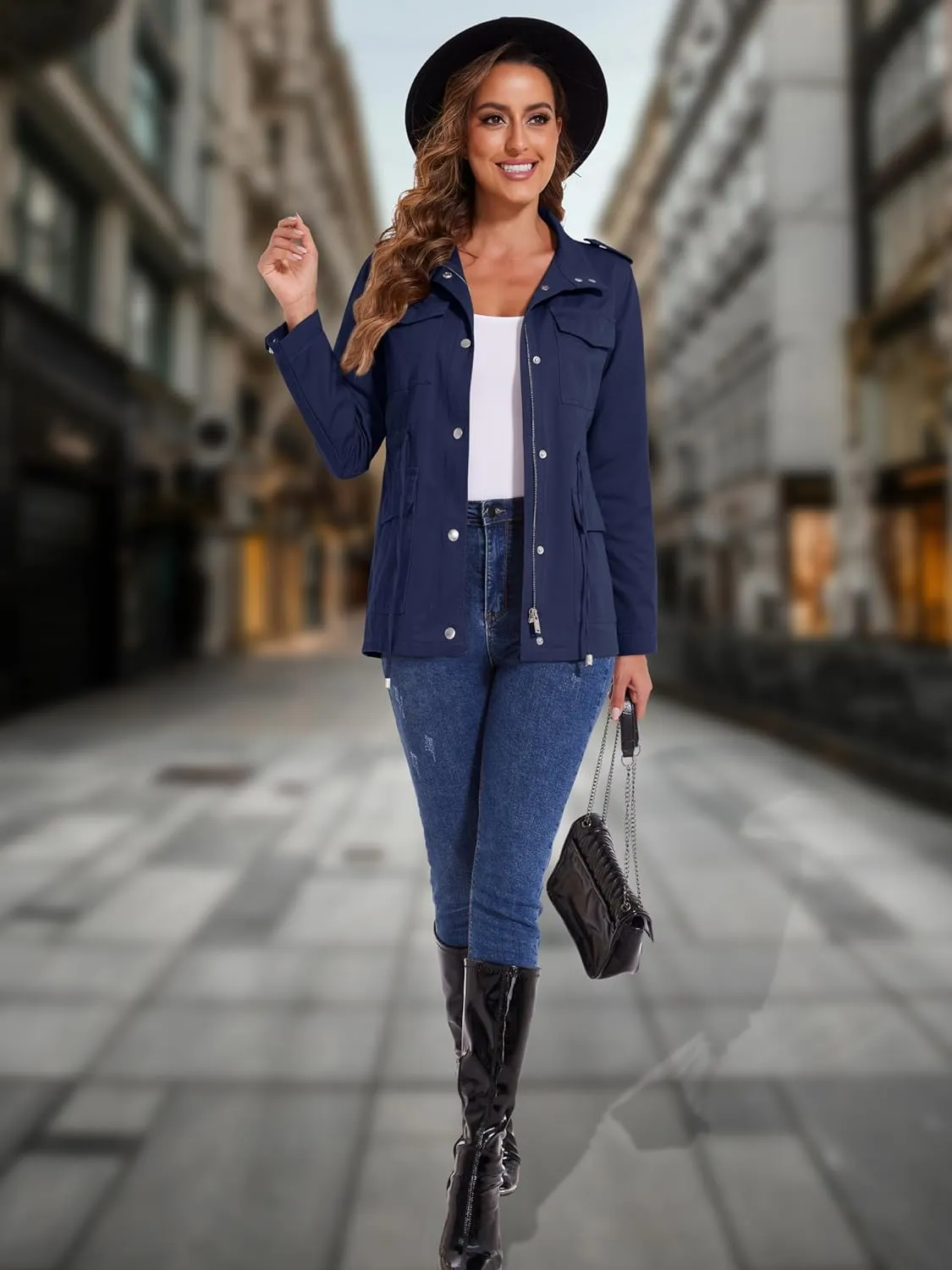 MAGCOMSEN Women's Utility Jackets Lightweight Anorak Drawstring Waist Zip Up Field Military Casual Coat with 4 Pockets