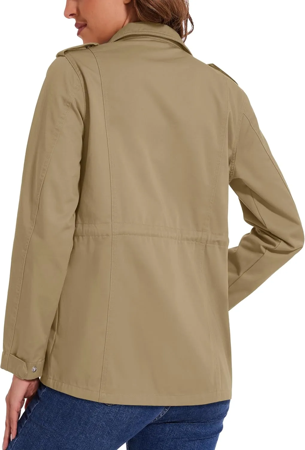 MAGCOMSEN Women's Utility Jackets Lightweight Anorak Drawstring Waist Zip Up Field Military Casual Coat with 4 Pockets