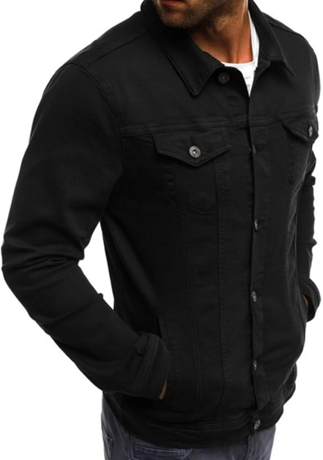 Maiyifu-GJ Mens Distressed Denim Jacket Casual Slim Fit Jean Jacket Button Front Washed Jean Trucker Jacket