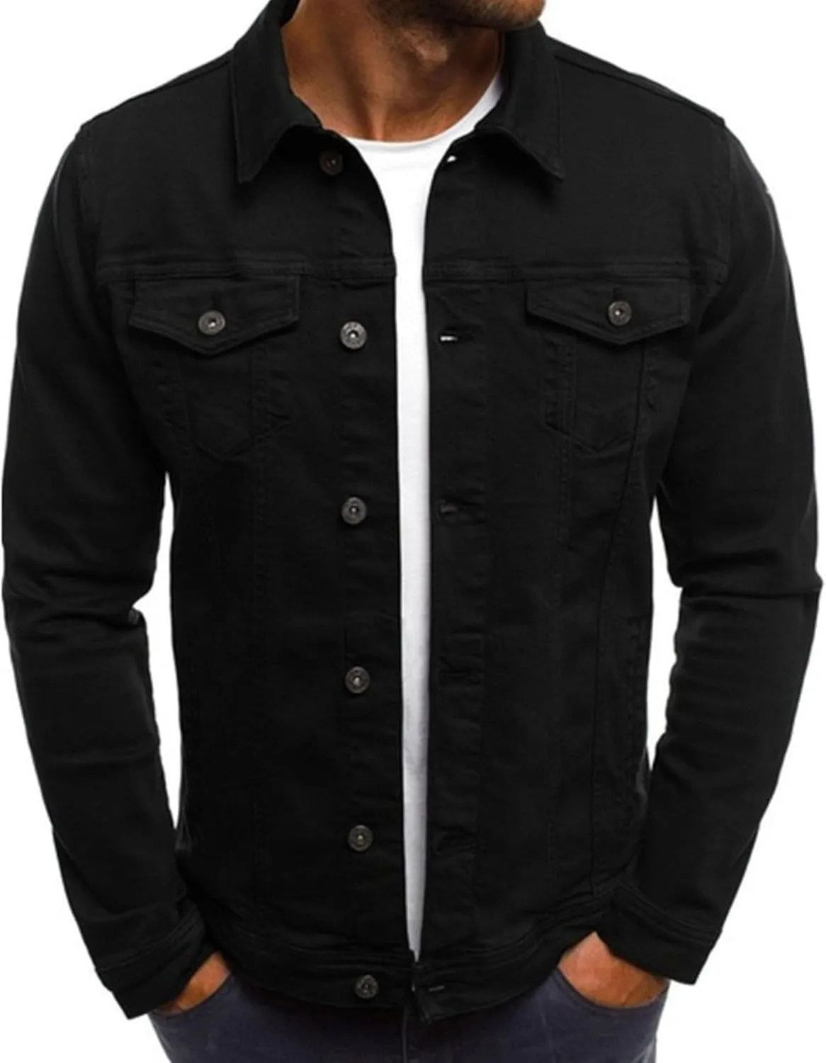Maiyifu-GJ Mens Distressed Denim Jacket Casual Slim Fit Jean Jacket Button Front Washed Jean Trucker Jacket