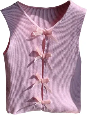 MakeMeChic Women's Bow Knot Sweater Vest Crew Neck Sleeveless Knit Vest Top