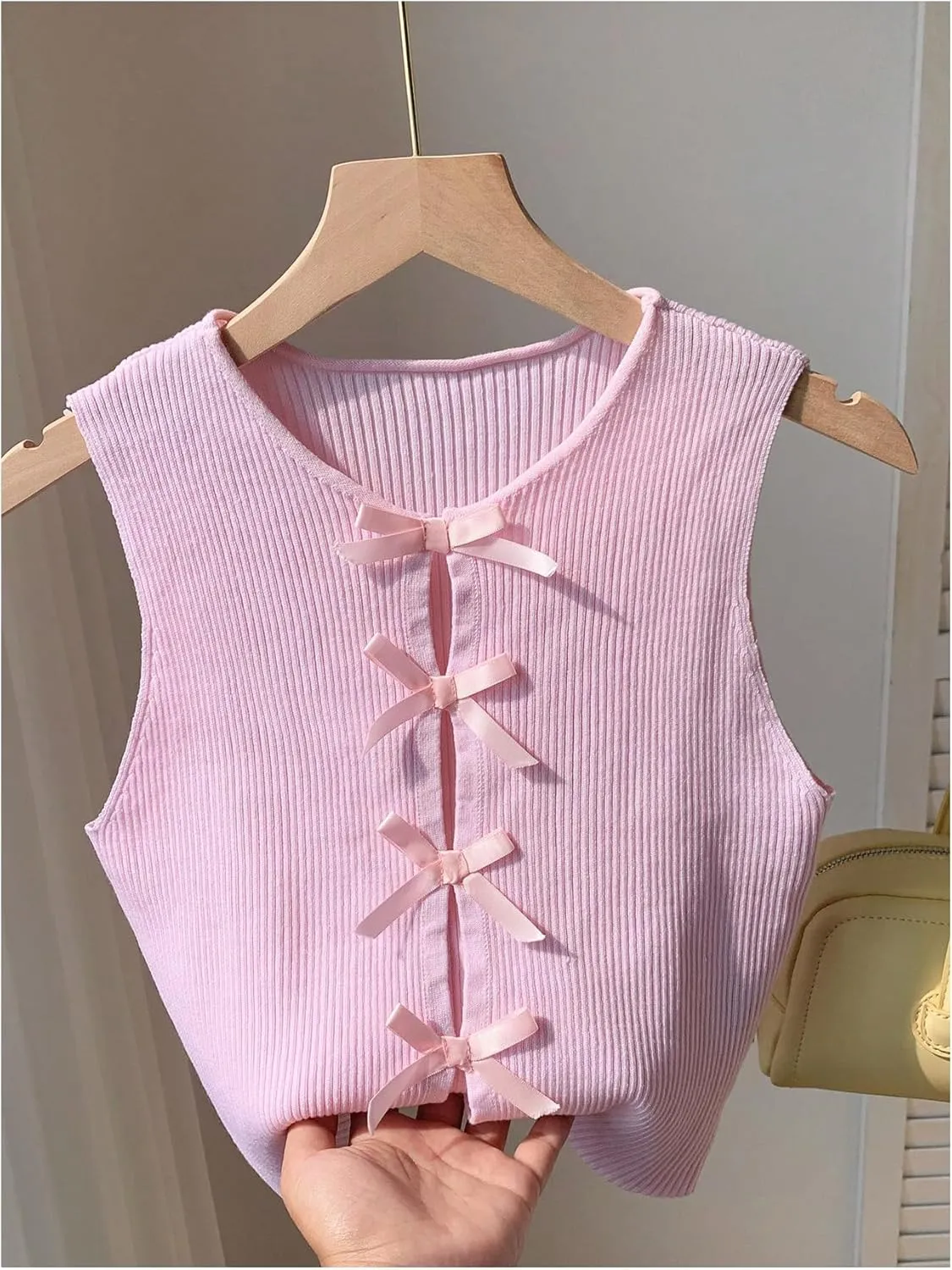 MakeMeChic Women's Bow Knot Sweater Vest Crew Neck Sleeveless Knit Vest Top
