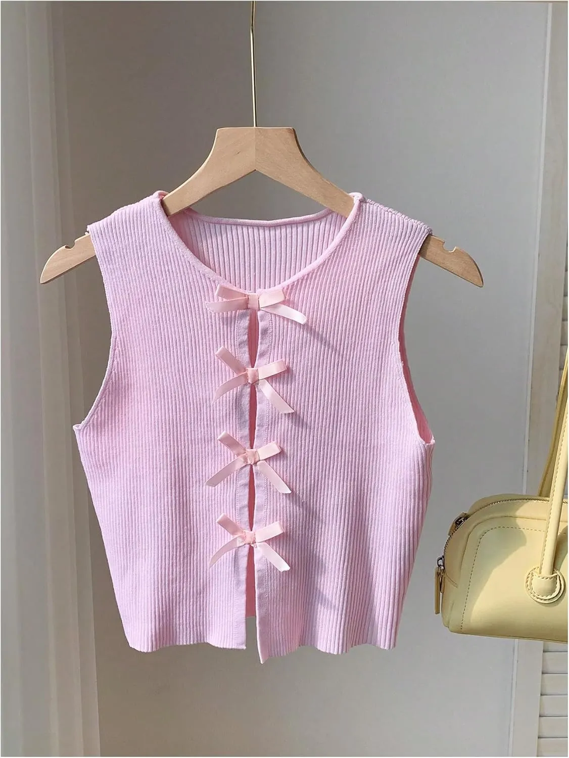 MakeMeChic Women's Bow Knot Sweater Vest Crew Neck Sleeveless Knit Vest Top