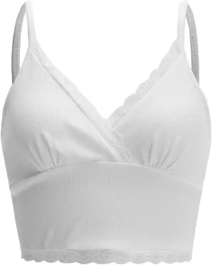 MakeMeChic Women's Y2K Lace Trim V Neck Sleeveless Cami Crop Top Camisole