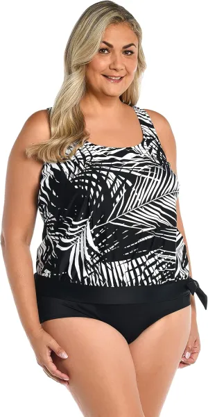 Maxine Of Hollywood Women's Side Tie Scoop Neck Banded Tankini Swimsuit Top