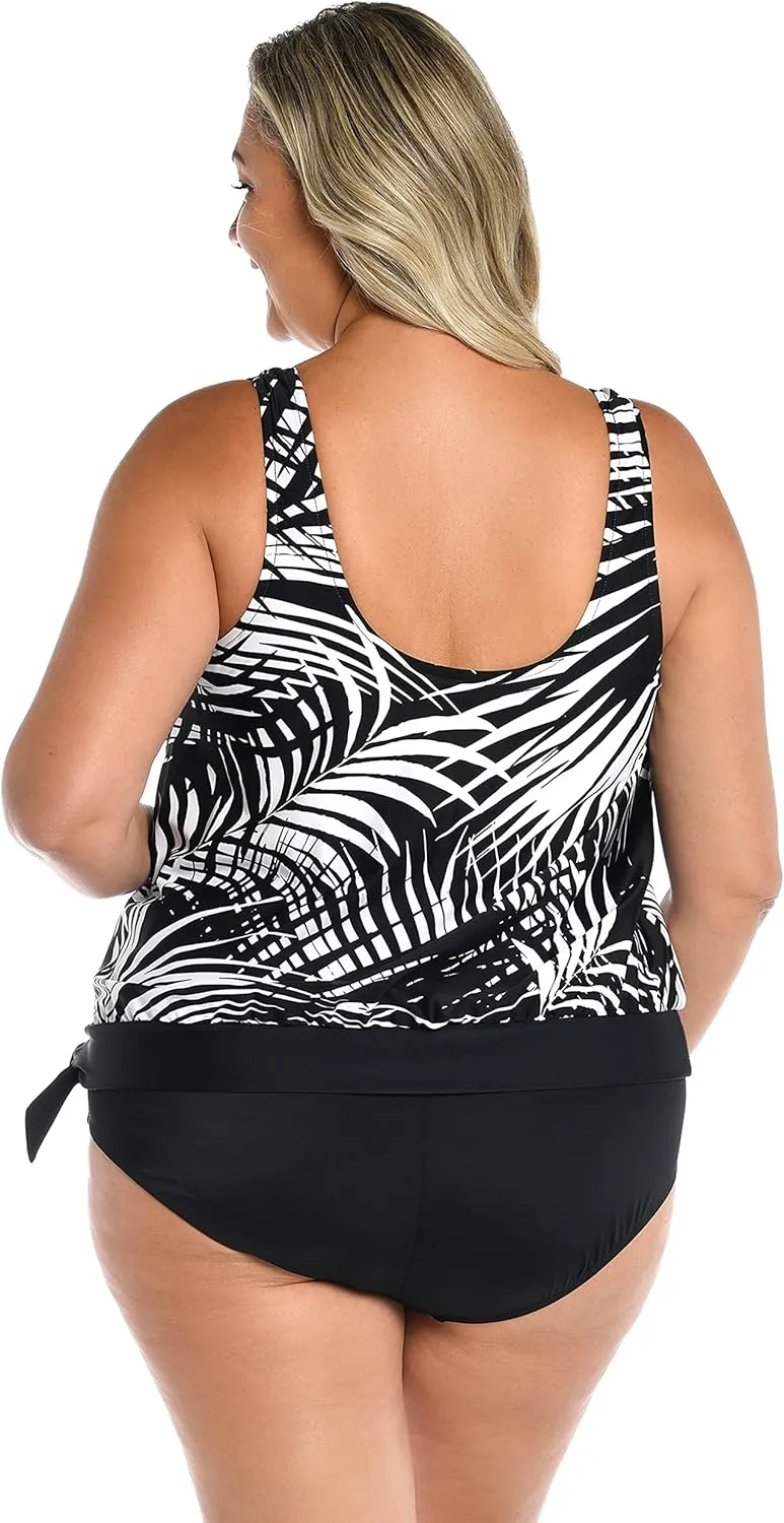 Maxine Of Hollywood Women's Side Tie Scoop Neck Banded Tankini Swimsuit Top