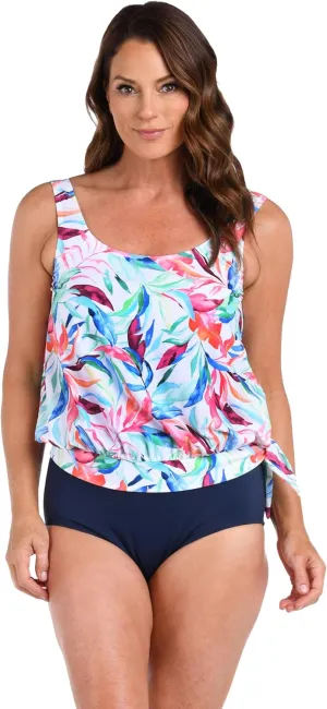 Maxine Of Hollywood Women's Standard Side Tie Scoop Neck Banded Tankini Swimsuit Top