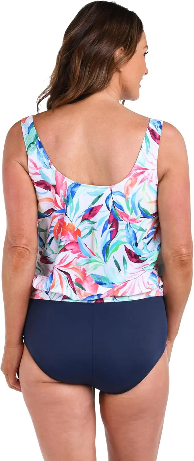 Maxine Of Hollywood Women's Standard Side Tie Scoop Neck Banded Tankini Swimsuit Top