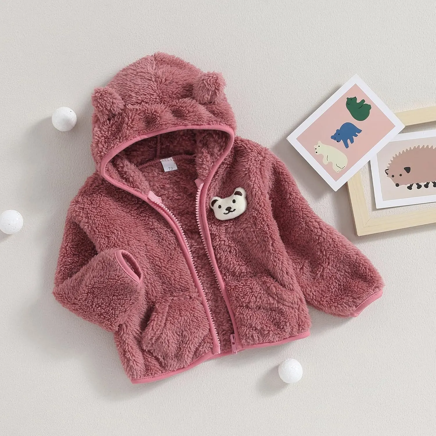Meiweileya Baby Girl Boy Fleece Zip Up Hoodie Bear Ears Fuzzy Jacket Hooded Teddy Coat Winter Shacket Warm Outwear Cardigan