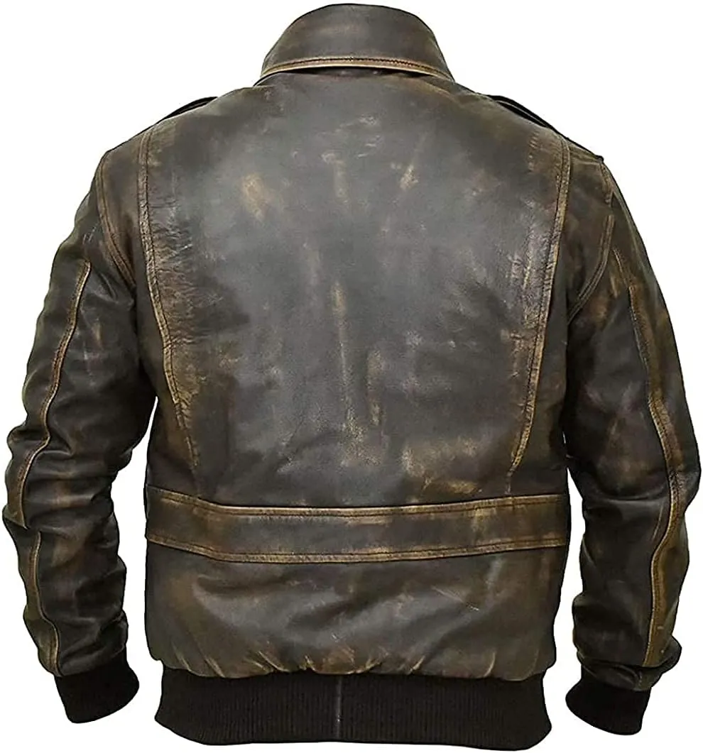 Mens A2 Leather Jacket WWII Air Force Flight Pilot Aviator Brown Bomber Leather Outerwear