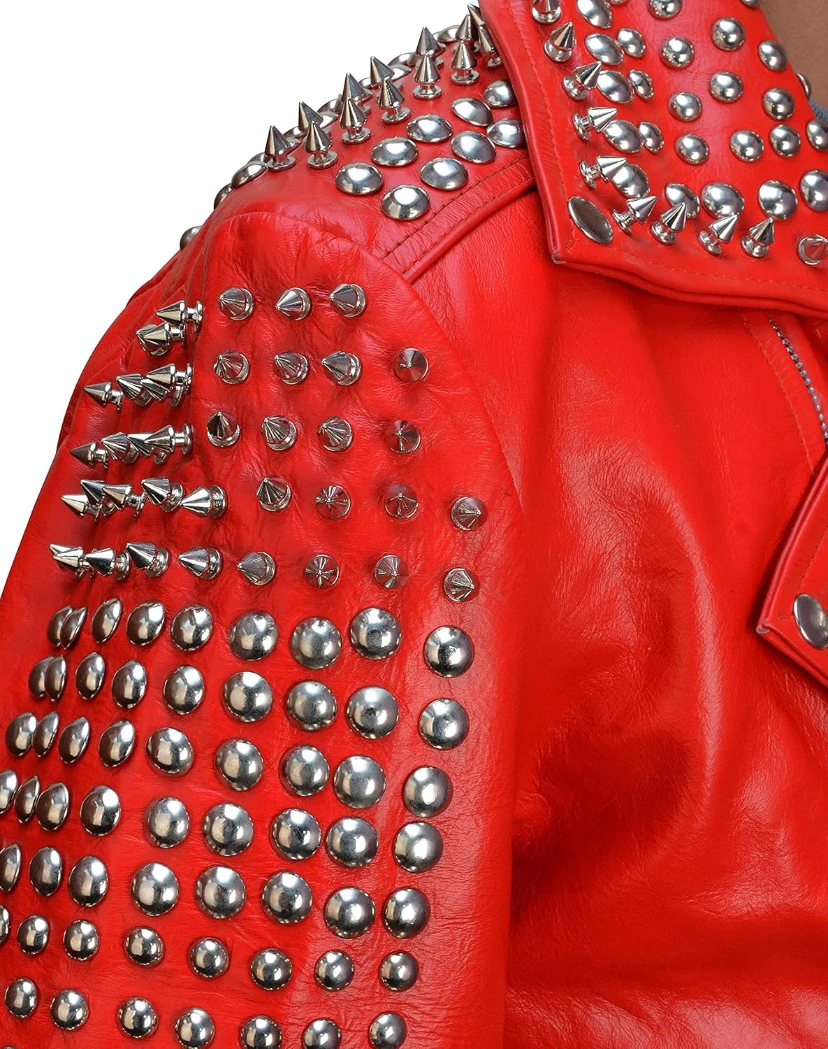 Men,s Brando Motorcycle Jacket - Studded Spikes Punk Rock Multicolor Cowhide Leather Biker Jackets