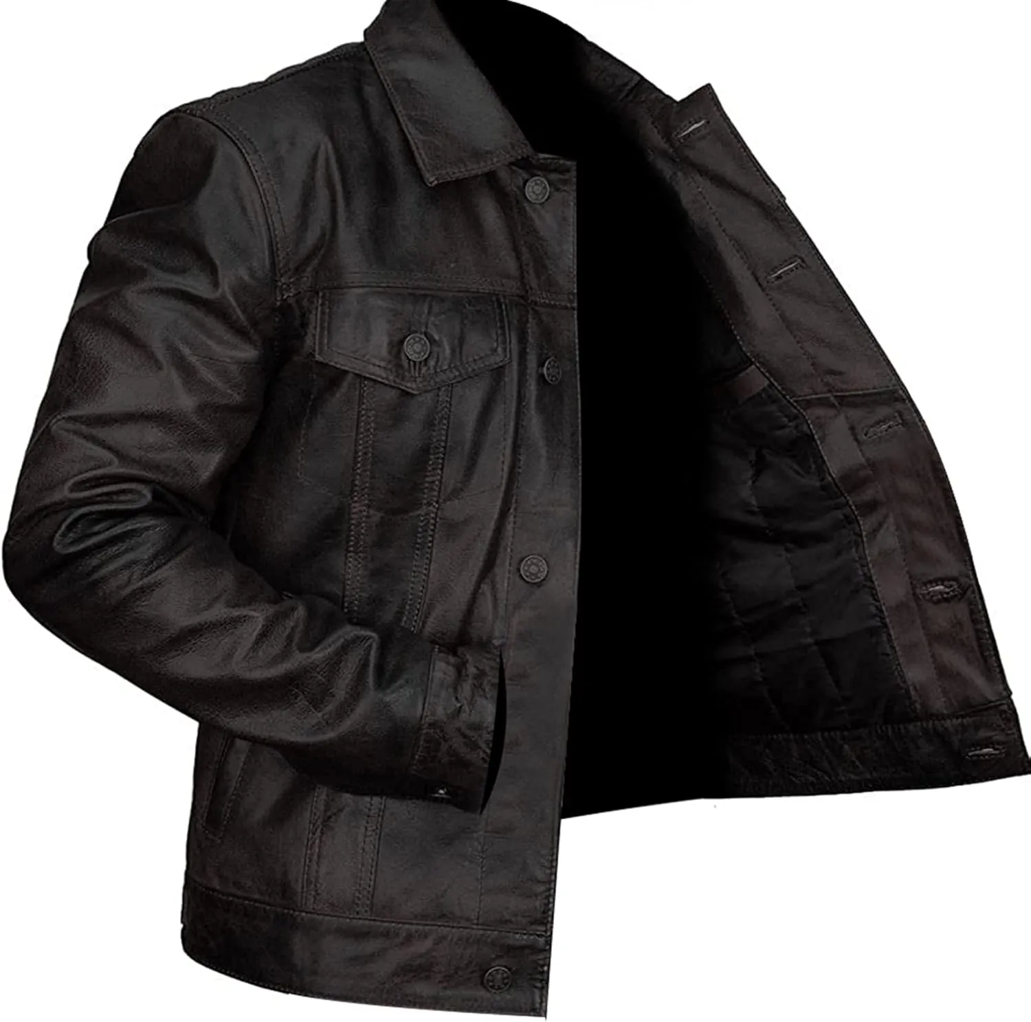 Men's Brown Trucker Vintage Motorcycle Western Biker Slim Fit Genuine Leather Trucker Jacket