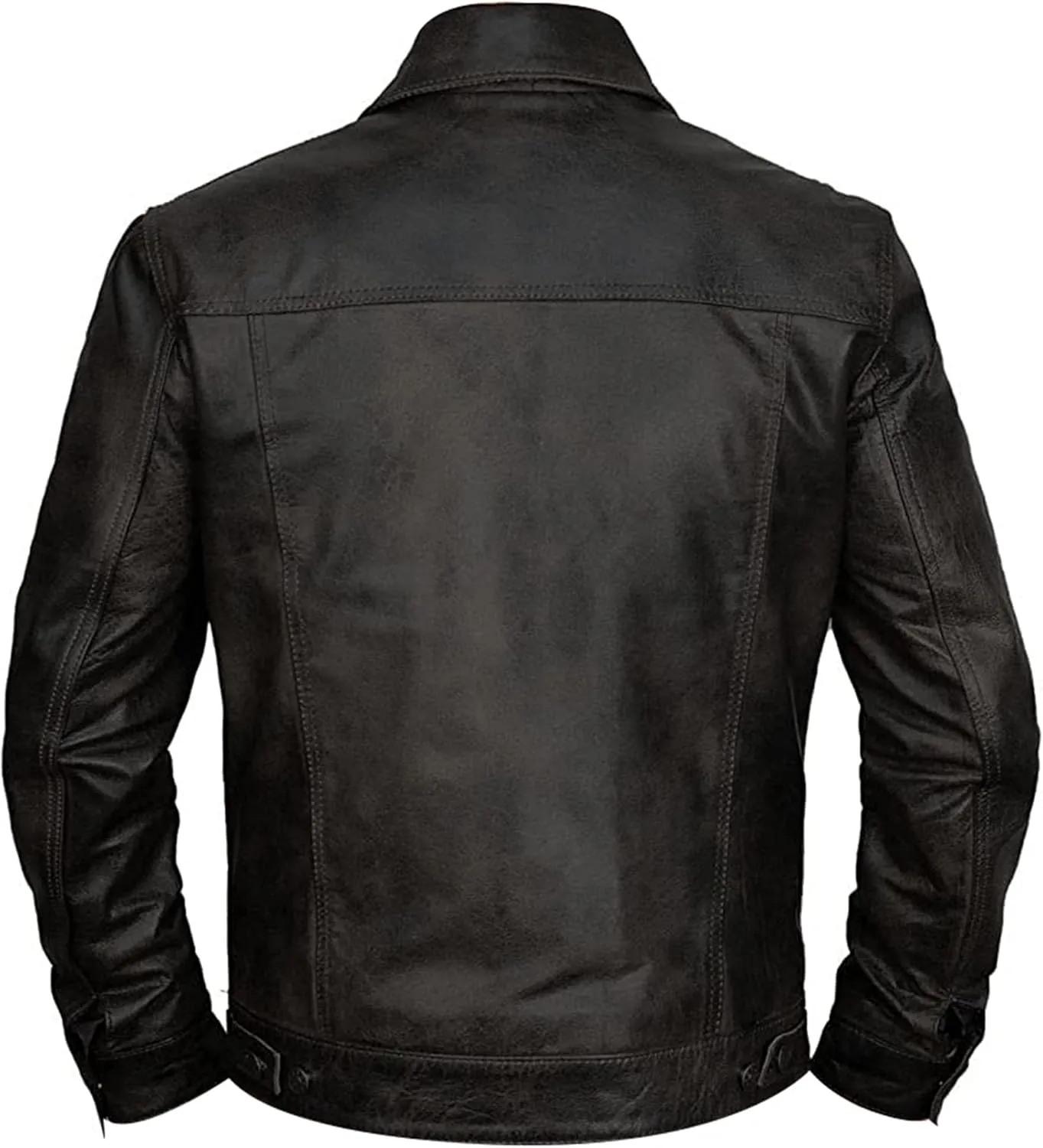 Men's Brown Trucker Vintage Motorcycle Western Biker Slim Fit Genuine Leather Trucker Jacket