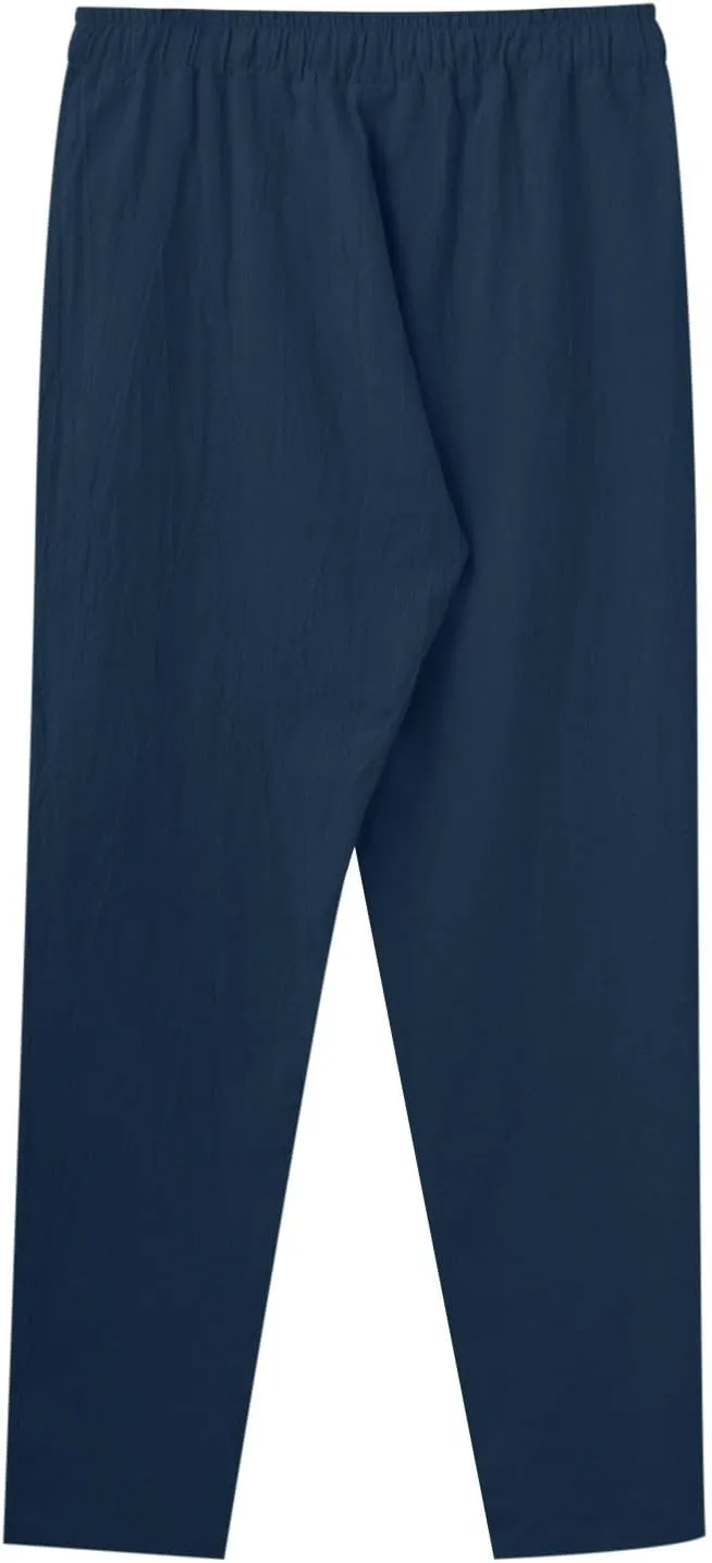 Men's Casual Linen Pants Loose Fit Elastic Drawstring Waist Straight Legs Summer Yoga Beach Long Pants 2024