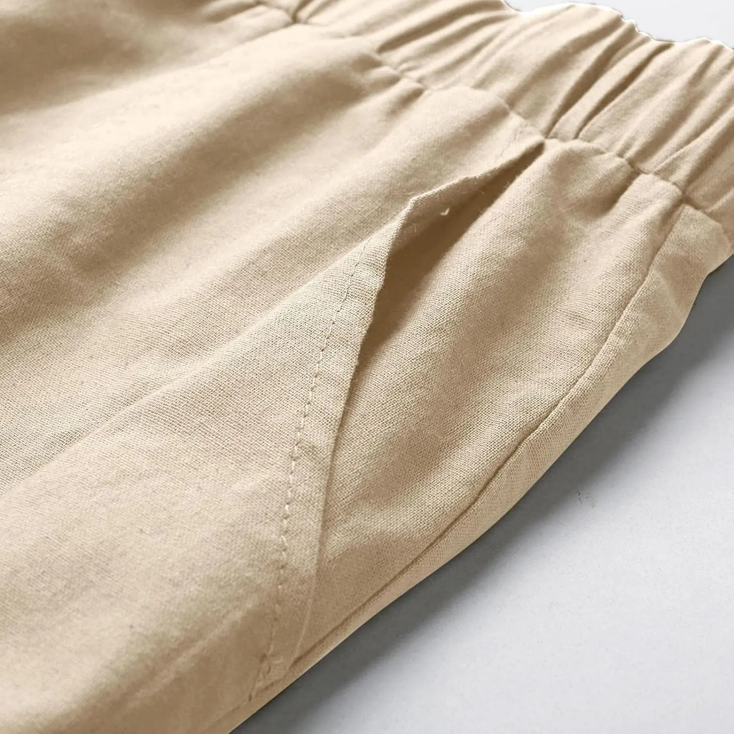 Men's Cotton Linen Pants Drawstring Baggy Hippie Trousers Regular Fit Wide Leg Trousers Lightweight Thin Comfy Pants