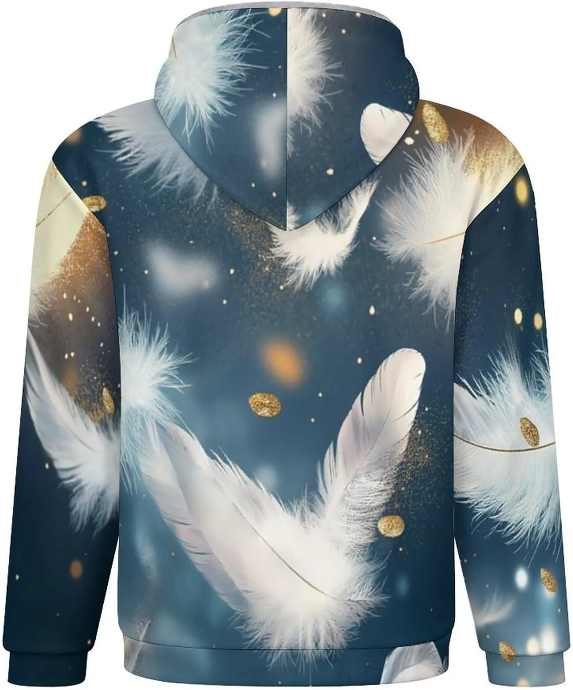 Mens Cotton Padded Fleece Jacket, Winter Full Zip Up Coat, Modern Feathers Hooded Warm Lined Sweatshirts, Windproof
