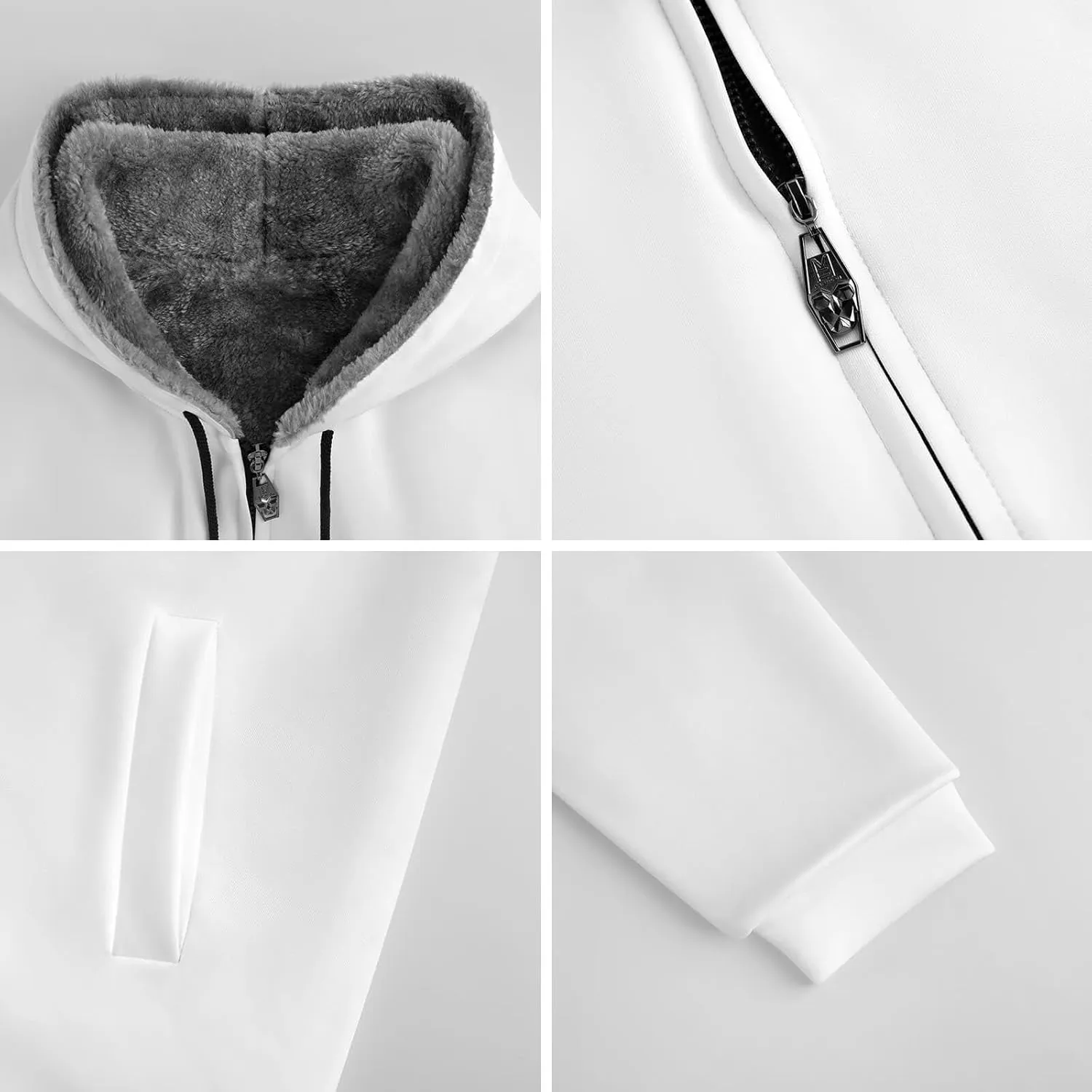 Mens Cotton Padded Fleece Jacket, Winter Full Zip Up Coat, Modern Feathers Hooded Warm Lined Sweatshirts, Windproof