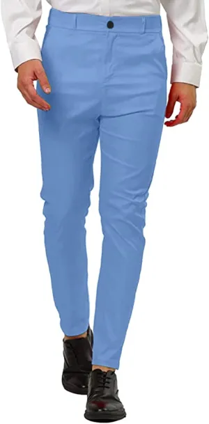Mens Dress Pants Plus Size Slim Fit Skinny Trousers Classic Flat Front Business Casual Wedding Suit Pants with Pocket