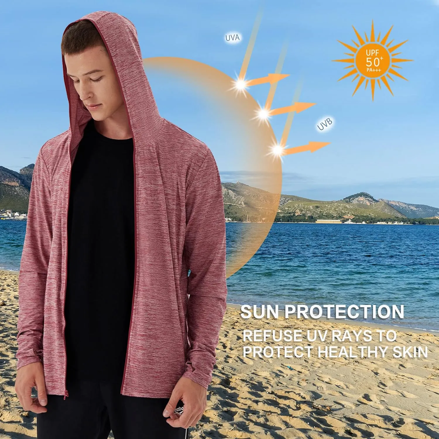 Men's Full Zip Workout Athletic Jackets Lightweight Running Jacket Breathable Hooded Jacket with Thumb Holes