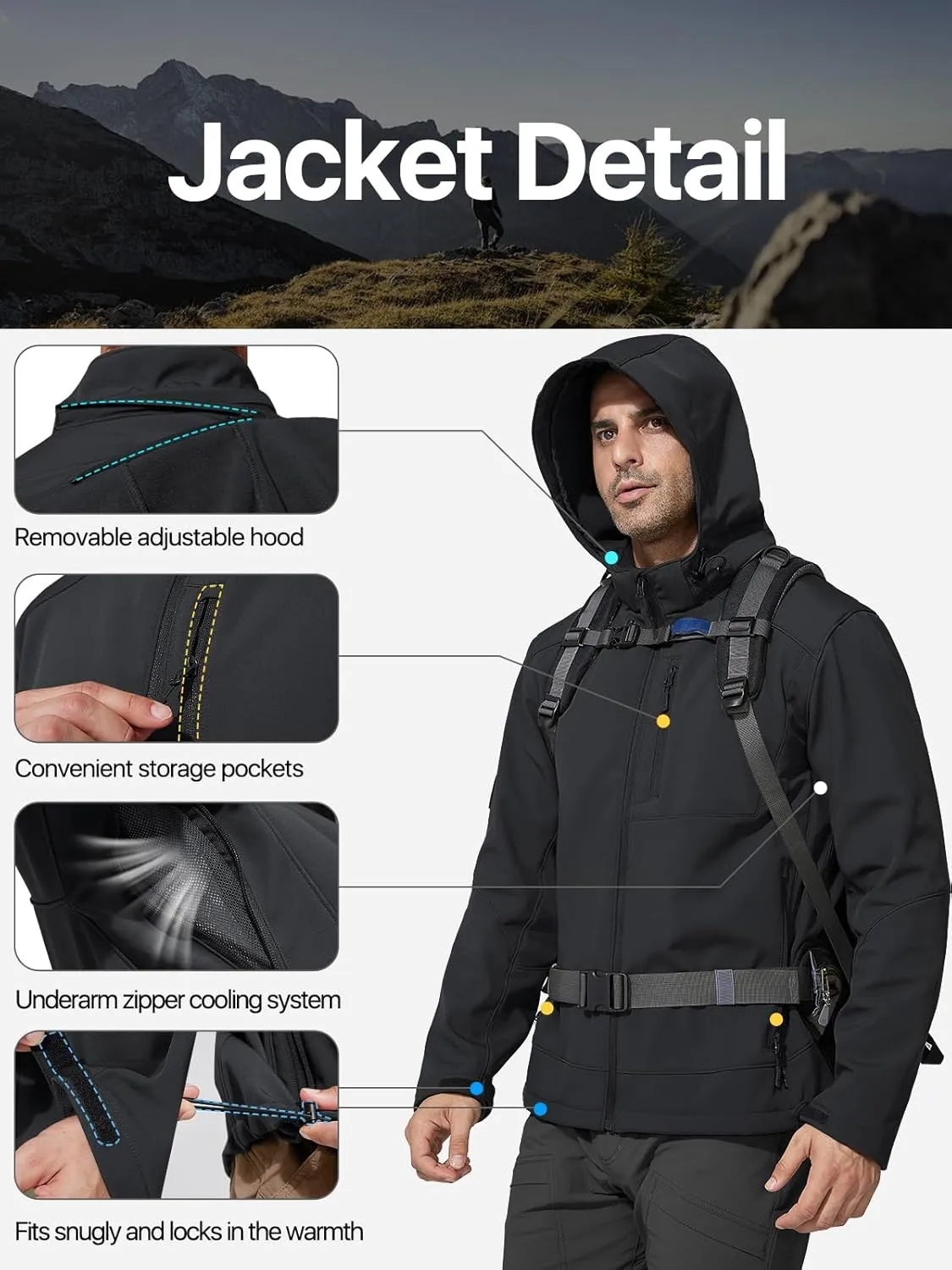 Mens Jacket Waterproof Hooded Coats Tactical Soft Shell Jackets for Men