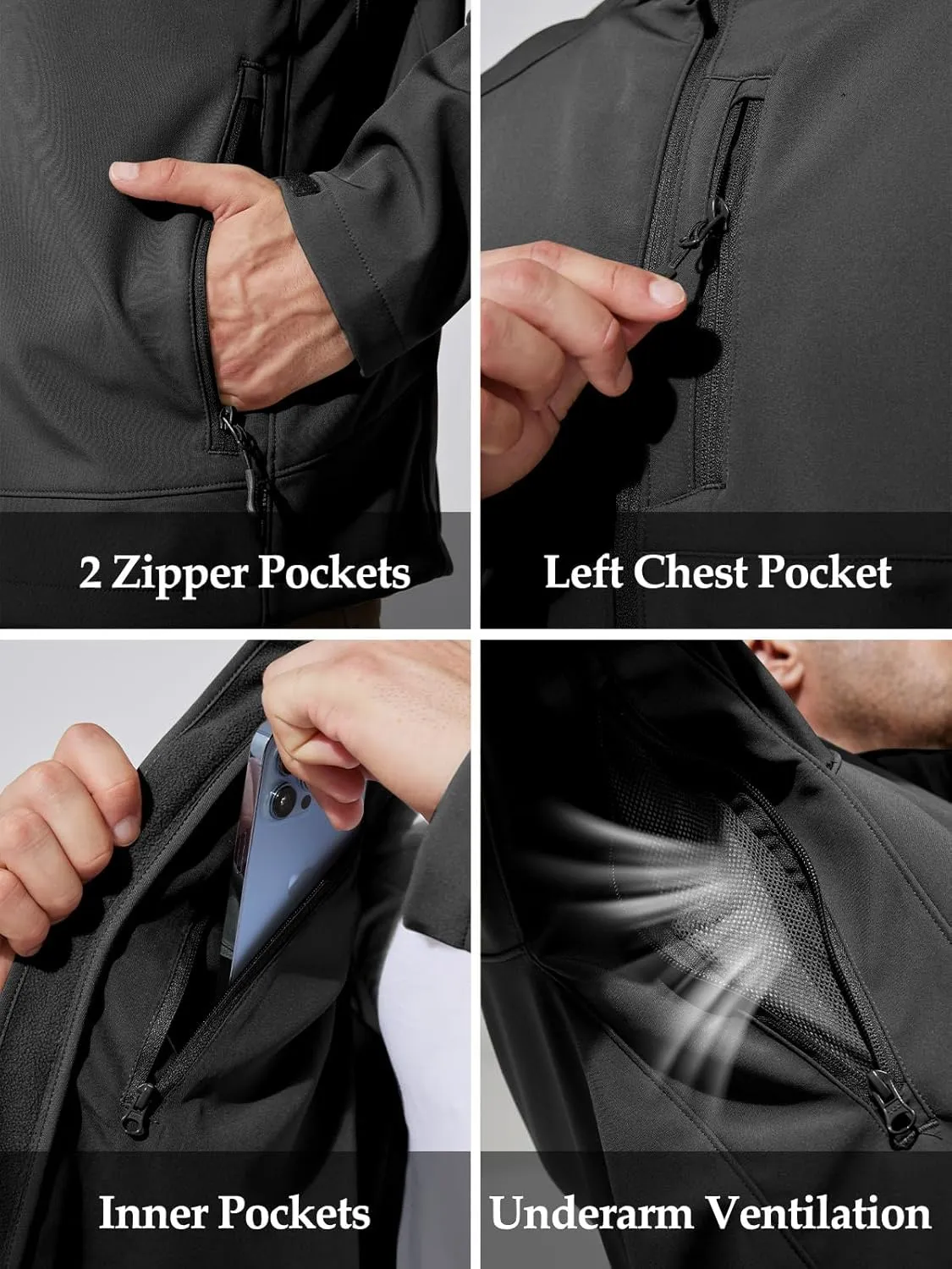 Mens Jacket Waterproof Hooded Coats Tactical Soft Shell Jackets for Men