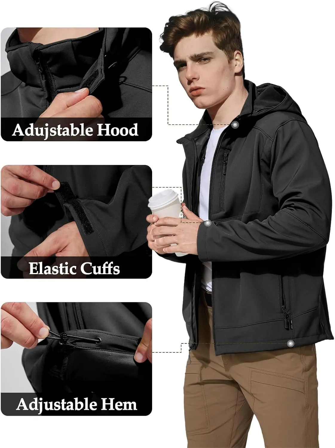 Mens Jacket Waterproof Hooded Coats Tactical Soft Shell Jackets for Men