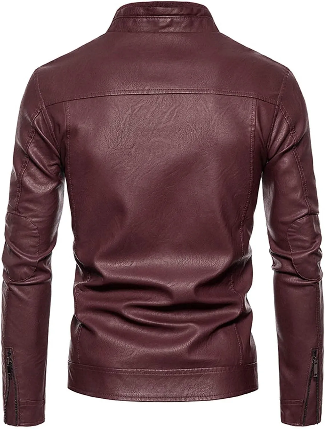 Mens Leather Jacket Slim Fit Motorcycle Jacket Lightweight Faux Leather Outwear Stand Collar Biker Coat