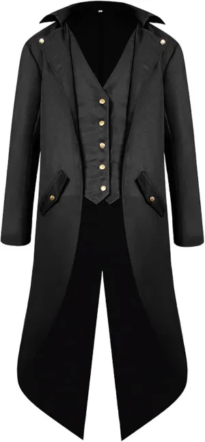 Mens Medieval Steampunk Tailcoat Victorian Prince Jacket Frock Coat Halloween Gothic Jacket Vintage Trench Coat